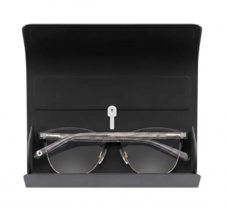 Aurio Smart glasses resting in their open charging case